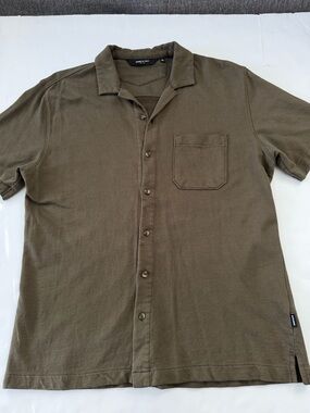 Kenneth Cole Olive Short-Sleeve Button-Down Polo Shirt